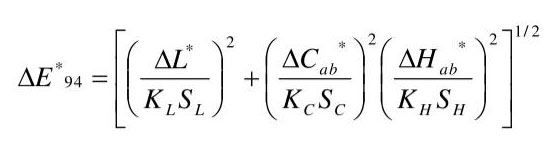色差儀ΔE94色差公式計(jì)算式